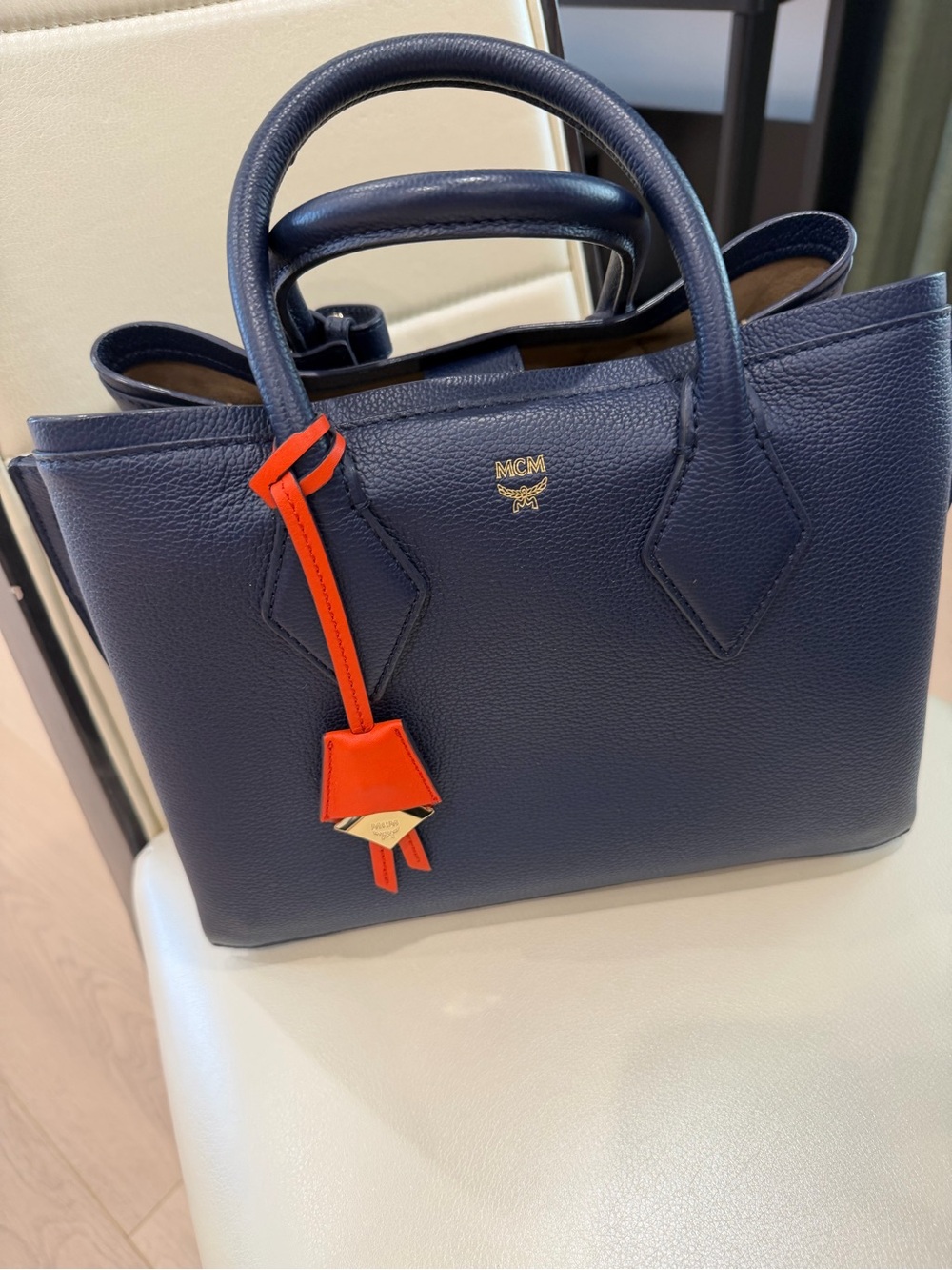 MCM Milla Tote Navy Leather Handbag  - Luxury Women Bags